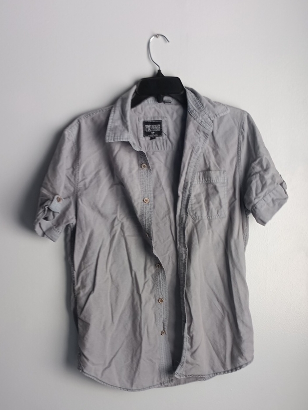 Expressions Light Gray Short-Sleeve Button-Down Cotton Linen Shirt